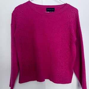 Premise Hot Pink Long Sleeve Sweater with Swirl Texture Detail